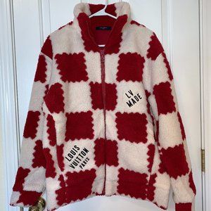 LOUIS VUITTON Giant Damier Red/White Fleece Sweater -Size Medium- Retail $1,860